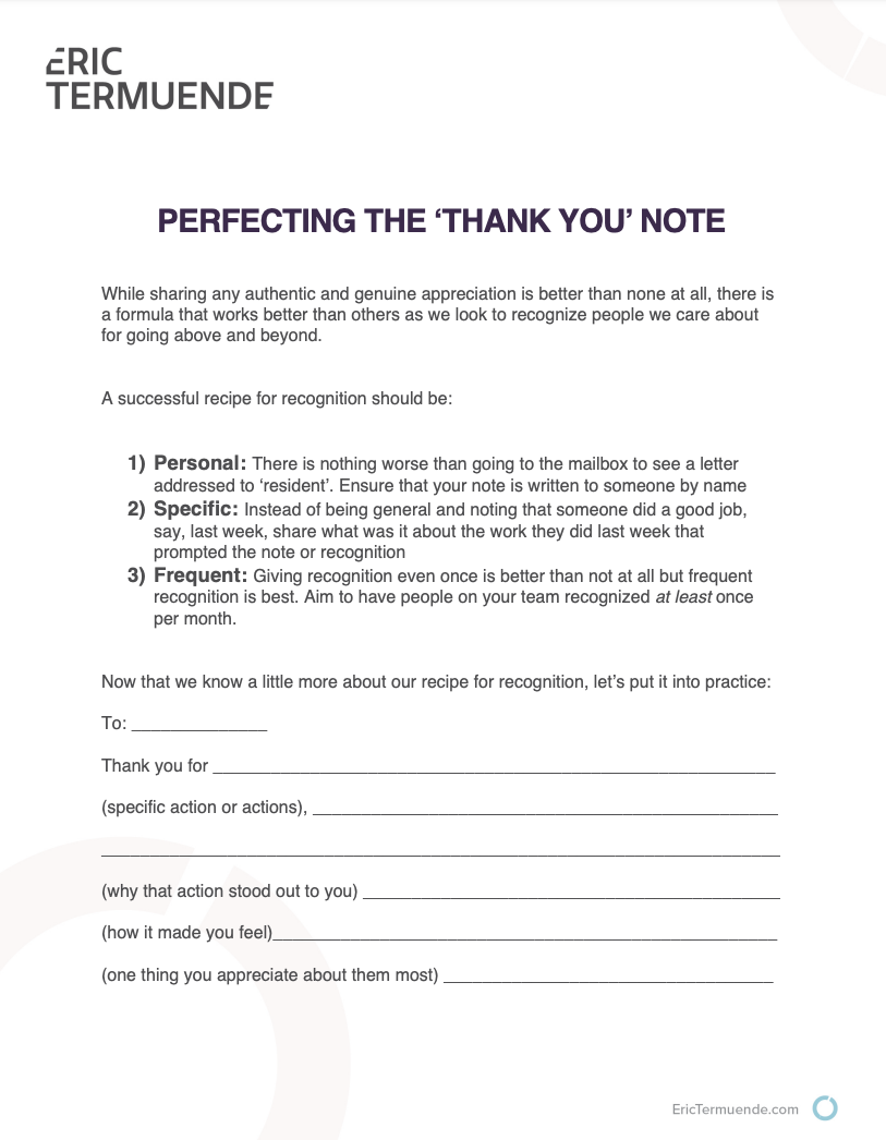 Recruitment and Retention - Thank You Note Exercise